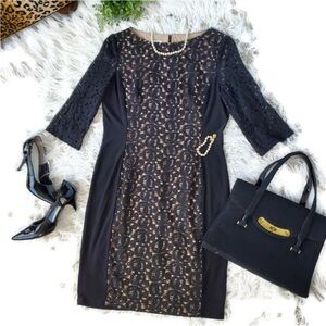 Anne Klein Black Lace Overlay Sheath Dress